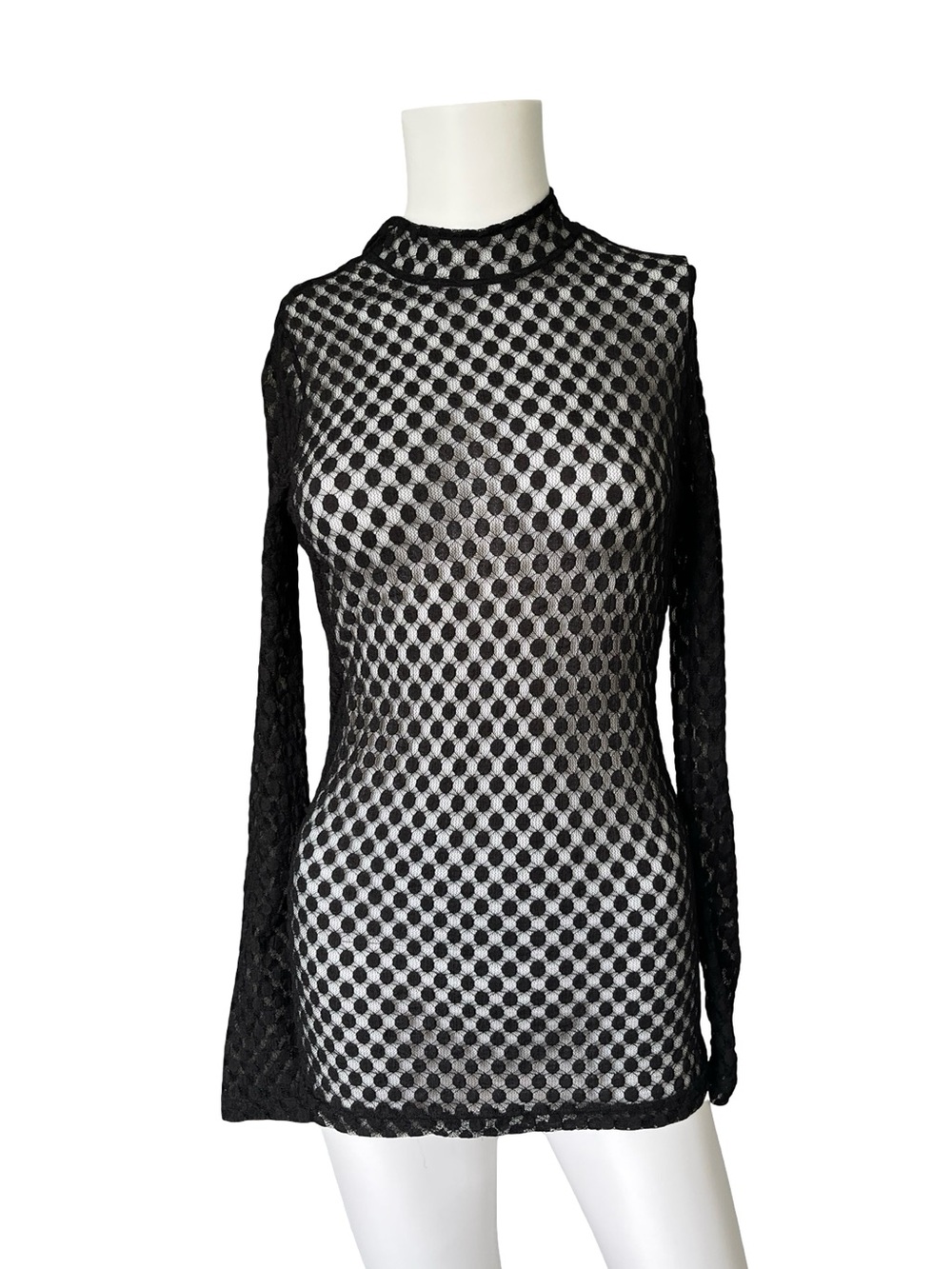 Anne Fontaine Sheer Mesh Long Sleeve Top Mock Neck Designer Womens Size 40